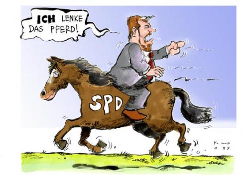 Cartoon: ICH lenke das Pferd! (medium) by Kostas Koufogiorgos tagged beck,spd,krise,wahl,linke,ypsilanti,kostas,koufogiorgos,,kurt,beck,spd,krise,wahl,linke,ypsilanti,kostas,koufogiorgos,lafontaine,linksruck,umfragetief,verkehrt,herum,reiten,pferd,kommunismus,stasi,kurt beck