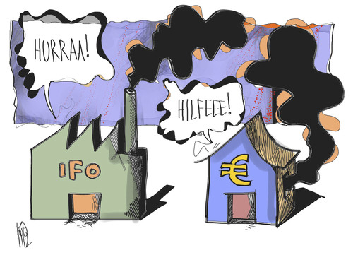 Cartoon: ifo-Index (medium) by Kostas Koufogiorgos tagged europa,deutschland,rolle,europe,role,leading,germany,krise,euro,führungsrolle,leadership,crisis,zeit,führungsanspruch,ifo,index,feuer,hilfe,geschaeftsklimaindex,fabrik,haus,schulden,geld,wirtschaft,politik,karikatur,kostas,koufogiorgos,ifo,index,euro,feuer,hilfe,geschaeftsklimaindex,fabrik,haus,schulden