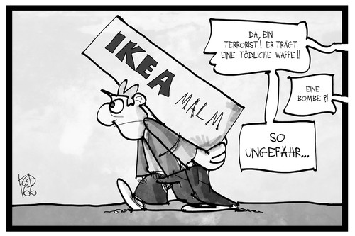 Cartoon: IKEA-Terror (medium) by Kostas Koufogiorgos tagged karikatur,koufogiorgos,illustration,cartoon,ikea,malm,kommoder,rueckruf,tod,tödlich,terrorist,gefahr,bedrohung,möbel,möbelhaus,wirtschaft,karikatur,koufogiorgos,illustration,cartoon,ikea,malm,kommoder,rueckruf,tod,tödlich,terrorist,gefahr,bedrohung,möbel,möbelhaus,wirtschaft