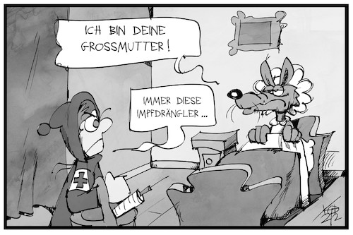 Cartoon: Impfdrängler (medium) by Kostas Koufogiorgos tagged karikatur,koufogiorgos,illustration,cartoon,impfdrängler,rotkäppchen,wolf,großmutter,grimm,märchen,corona,impfung,impfreihenfolge,betrug,pandemie,karikatur,koufogiorgos,illustration,cartoon,impfdrängler,rotkäppchen,wolf,großmutter,grimm,märchen,corona,impfung,impfreihenfolge,betrug,pandemie