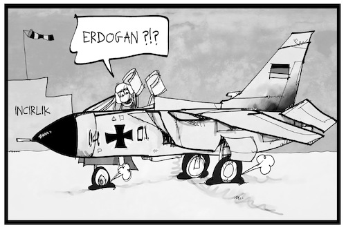 Cartoon: Incirlik (medium) by Kostas Koufogiorgos tagged karikatur,koufogiorgos,illustration,cartoon,incirlik,bundeswehr,luftwaffe,stützpunkt,basis,erdogan,flugzeug,tornado,militär,sabotage,nato,karikatur,koufogiorgos,illustration,cartoon,incirlik,bundeswehr,luftwaffe,stützpunkt,basis,erdogan,flugzeug,tornado,militär,sabotage,nato