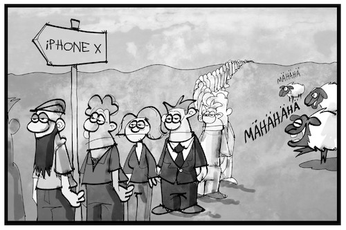 Cartoon: iPhone X (medium) by Kostas Koufogiorgos tagged karikatur,koufogiorgos,illustration,cartoon,iphone,smartphone,apple,schlange,anstehen,schaf,herde,konsum,kunden,kult,kaufen,handy,wirtschaft,karikatur,koufogiorgos,illustration,cartoon,iphone,smartphone,apple,schlange,anstehen,schaf,herde,konsum,kunden,kult,kaufen,handy,wirtschaft