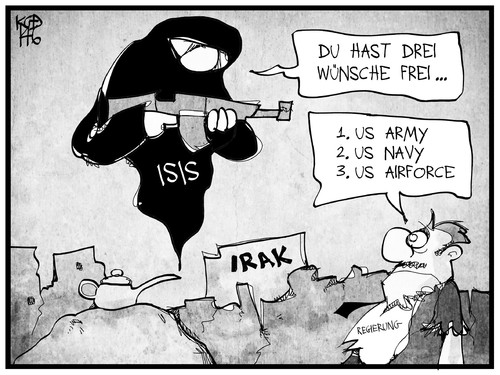 Cartoon: Irak (medium) by Kostas Koufogiorgos tagged karikatur,koufogiorgos,illustration,cartoon,irak,usa,navy,army,airforce,armee,militär,krieg,konflikt,aladin,wunderlampe,geist,isis,terrorismus,wunsch,regierung,politik,karikatur,koufogiorgos,illustration,cartoon,irak,usa,navy,army,airforce,armee,militär,krieg,konflikt,aladin,wunderlampe,geist,isis,terrorismus,wunsch,regierung,politik