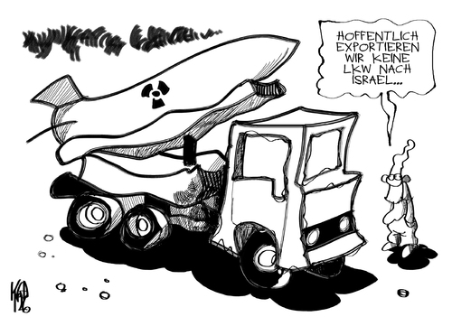Cartoon: Israel (medium) by Kostas Koufogiorgos tagged koufogiorgos,kostas,karikatur,rüstung,export,michel,deutschland,nuklear,atomwaffen,lkw,israel,israel,lkw,atomwaffen