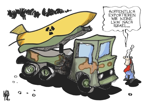 Cartoon: Israel (medium) by Kostas Koufogiorgos tagged israel,koufogiorgos,kostas,karikatur,rüstung,export,michel,deutschland,nuklear,atomwaffen,lkw,israel,lkw,atomwaffen