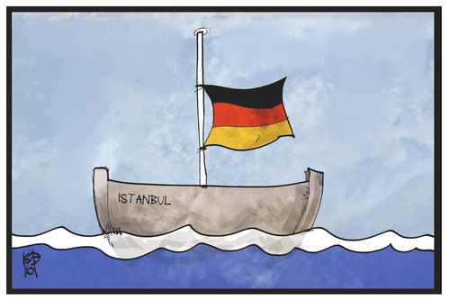 Cartoon: Istanbul (medium) by Kostas Koufogiorgos tagged karikatur,koufogiorgos,illustration,cartoon,istanbul,schiff,flagge,halbmast,tuerkei,deutschland,terrorismus,terroranschlag,karikatur,koufogiorgos,illustration,cartoon,istanbul,schiff,flagge,halbmast,tuerkei,deutschland,terrorismus,terroranschlag