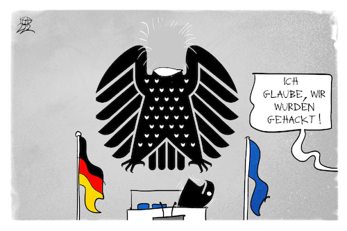 Cartoon: IT-Sicherheit (medium) by Kostas Koufogiorgos tagged karikatur,koufogiorgos,illustration,cartoon,hacker,anonymus,bundestag,bundesadler,it,sicherheit,karikatur,koufogiorgos,illustration,cartoon,hacker,anonymus,bundestag,bundesadler,it,sicherheit