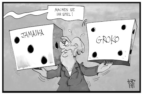 Cartoon: Jamaika oder Groko (medium) by Kostas Koufogiorgos tagged karikatur,koufogiorgos,illustration,cartoon,jamaika,groko,spiel,würfel,regierung,merkel,koalition,politik,demokratie,regierungsbildung,karikatur,koufogiorgos,illustration,cartoon,jamaika,groko,spiel,würfel,regierung,merkel,koalition,politik,demokratie,regierungsbildung