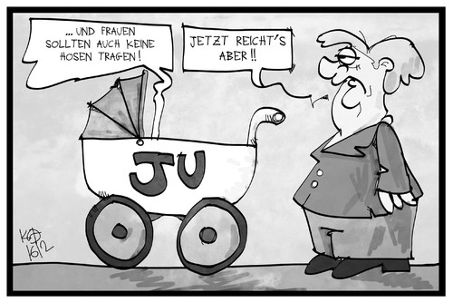 Cartoon: Junge Union (medium) by Kostas Koufogiorgos tagged karikatur,koufogiorgos,illustration,cartoon,junge,union,cdu,merkel,kind,kinderwagen,konservativ,jung,alt,frauenbild,politik,parteitag,karikatur,koufogiorgos,illustration,cartoon,junge,union,cdu,merkel,kind,kinderwagen,konservativ,jung,alt,frauenbild,politik,parteitag