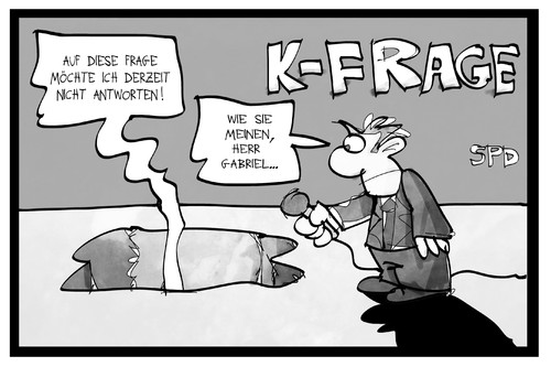 Cartoon: K-Frage (medium) by Kostas Koufogiorgos tagged karikatur,koufogiorgos,illustration,cartoon,kfrage,kanzler,kandidat,spd,umfragetief,reporter,journalist,gabriel,partei,interview,karikatur,koufogiorgos,illustration,cartoon,kfrage,kanzler,kandidat,spd,umfragetief,reporter,journalist,gabriel,partei,interview