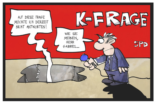 Cartoon: K-Frage (medium) by Kostas Koufogiorgos tagged karikatur,koufogiorgos,illustration,cartoon,kfrage,kanzler,kandidat,spd,umfragetief,reporter,journalist,gabriel,partei,interview,karikatur,koufogiorgos,illustration,cartoon,kfrage,kanzler,kandidat,spd,umfragetief,reporter,journalist,gabriel,partei,interview