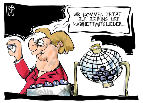 Cartoon: Kabinettbildung (medium) by Kostas Koufogiorgos tagged koalition,regierung,lotto,merkel,kabinett,groko,karikatur,koufogiorgos,kabinett,merkel,lotto,regierung,koalition,groko,karikatur,koufogiorgos