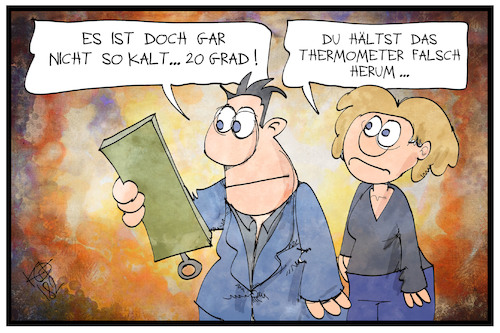 Cartoon: Kältewelle (medium) by Kostas Koufogiorgos tagged karikatur,koufogiorgos,illustration,cartoon,kaelte,kaeltewelle,winter,wetter,klima,thermometer,verwechslung,mann,frau,grad,celsius,karikatur,koufogiorgos,illustration,cartoon,kaelte,kaeltewelle,winter,wetter,klima,thermometer,verwechslung,mann,frau,grad,celsius