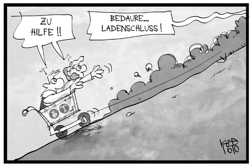 Cartoon: Kaisers Tengelmann (medium) by Kostas Koufogiorgos tagged karikatur,koufogiorgos,illustration,cartoon,kaisers,tengelmann,supermarkt,einzelhandel,einkaufswagen,mitarbeiter,absturz,zerschlagung,hilfe,verhandlung,wirtschaft,karikatur,koufogiorgos,illustration,cartoon,kaisers,tengelmann,supermarkt,einzelhandel,einkaufswagen,mitarbeiter,absturz,zerschlagung,hilfe,verhandlung,wirtschaft