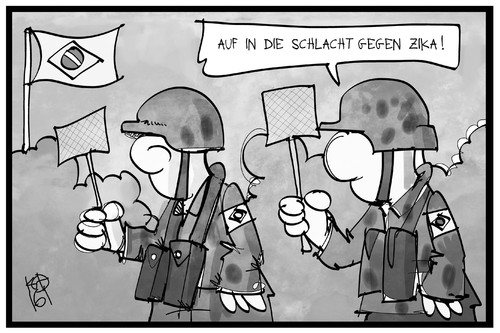 Cartoon: Kampf gegen Zika (medium) by Kostas Koufogiorgos tagged karikatur,koufogiorgos,illustration,cartoon,zika,virus,armee,militär,kampf,mücke,fliegenklatsche,insekt,krankheit,karikatur,koufogiorgos,illustration,cartoon,zika,virus,armee,militär,kampf,mücke,fliegenklatsche,insekt,krankheit