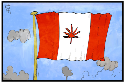 Cartoon: Kanada legalizes it (medium) by Kostas Koufogiorgos tagged karikatur,koufogiorgos,illustration,cartoon,hanf,kanada,marihuana,hasch,droge,joint,gesundheit,fahne,flagge,legalisierung,karikatur,koufogiorgos,illustration,cartoon,hanf,kanada,marihuana,hasch,droge,joint,gesundheit,fahne,flagge,legalisierung