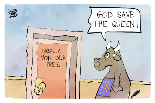 Cartoon: Karlspreis (medium) by Kostas Koufogiorgos tagged karikatur,koufogiorgos,karlspreis,eu,stier,von,der,leyen,karikatur,koufogiorgos,karlspreis,eu,stier,von,der,leyen