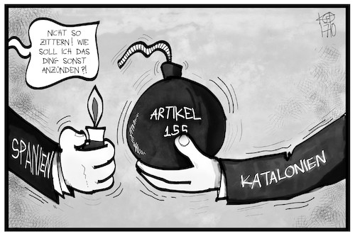 Cartoon: Katalonien-Konflikt (medium) by Kostas Koufogiorgos tagged karikatur,koufogiorgos,illustration,cartoon,katalonien,spanien,abspaltung,konflikt,separatismus,artikel,155,eu,europa,bombe,explosiv,rajoy,puigdemont,karikatur,koufogiorgos,illustration,cartoon,katalonien,spanien,abspaltung,konflikt,separatismus,artikel,155,eu,europa,bombe,explosiv,rajoy,puigdemont