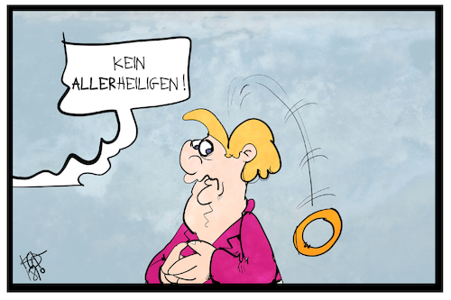 Cartoon: Kein Allerheiligen in Berlin (medium) by Kostas Koufogiorgos tagged karikatur,koufogiorgos,illustration,cartoon,allerheiligen,feiertag,heiligenschein,merkel,vorsitz,politik,bundeskanzlerin,karikatur,koufogiorgos,illustration,cartoon,allerheiligen,feiertag,heiligenschein,merkel,vorsitz,politik,bundeskanzlerin