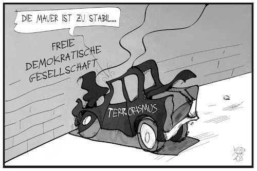 Cartoon: Keine Chance für Terroristen (medium) by Kostas Koufogiorgos tagged karikatur,koufogiorgos,illustration,cartoon,terrorismus,freiheit,demokratie,gesellschaft,mauer,stabil,anschlag,karikatur,koufogiorgos,illustration,cartoon,terrorismus,freiheit,demokratie,gesellschaft,mauer,stabil,anschlag