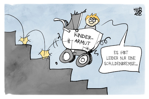 Cartoon: Kinderarmut (medium) by Kostas Koufogiorgos tagged karikatur,koufogiorgos,kinderarmut,treppe,schuldenbremse,kinderwagen,abstieg,karikatur,koufogiorgos,kinderarmut,treppe,schuldenbremse,kinderwagen,abstieg