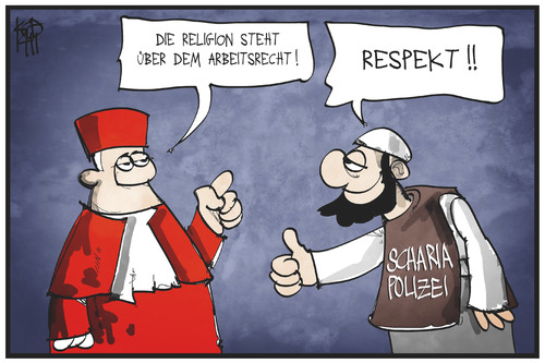 Cartoon: Kirchenrecht (medium) by Kostas Koufogiorgos tagged karikatur,koufogiorgos,illustration,cartoon,kirche,staat,recht,kirchenrecht,scharia,salafist,richter,bundesverfassungsgericht,urteil,karikatur,koufogiorgos,illustration,cartoon,kirche,staat,recht,kirchenrecht,scharia,salafist,richter,bundesverfassungsgericht,urteil