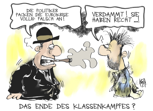 Cartoon: Klassenkampf (medium) by Kostas Koufogiorgos tagged euro,schulden,krise,klassenkampf,linker,wirtschaft,manager,europa,kapitalismus,sozialismus,karikatur,kostas,koufogiorgos,euro,schulden,krise,sozialismus,kapitalismus