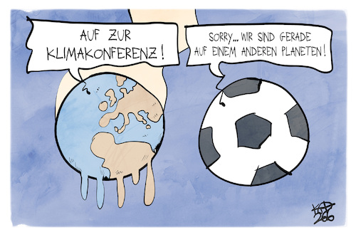 Cartoon: Klima vs. Fußball (medium) by Kostas Koufogiorgos tagged karikatur,koufogiorgos,planet,erde,fußball,klima,klimakonferenz,wm,karikatur,koufogiorgos,planet,erde,fußball,klima,klimakonferenz,wm