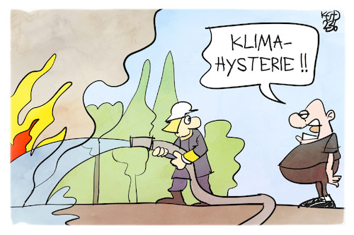 Cartoon: Klimahysterie (medium) by Kostas Koufogiorgos tagged karikatur,koufogiorgos,waldbrand,feuerwehr,klimahysterie,feuer,klima,karikatur,koufogiorgos,waldbrand,feuerwehr,klimahysterie,feuer,klima