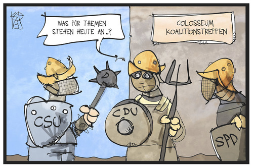 Cartoon: Koalitionstreffen (medium) by Kostas Koufogiorgos tagged karikatur,koufogiorgos,illustration,cartoon,koalitionstreffen,kanzleramt,kampf,schlacht,cdu,csu,spd,partei,demokratie,koalition,regierung,politik,colosseum,karikatur,koufogiorgos,illustration,cartoon,koalitionstreffen,kanzleramt,kampf,schlacht,cdu,csu,spd,partei,demokratie,koalition,regierung,politik,colosseum