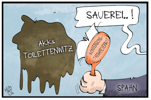 Cartoon: Konversionstherapie (medium) by Kostas Koufogiorgos tagged karikatur,koufogiorgos,illustration,cartoon,konversionstherapie,homosexualität,schmutz,putzen,sauerei,spahn,gesundheitsminister,akk,diskriminierung,toilettenwitz,karikatur,koufogiorgos,illustration,cartoon,konversionstherapie,homosexualität,schmutz,putzen,sauerei,spahn,gesundheitsminister,akk,diskriminierung,toilettenwitz