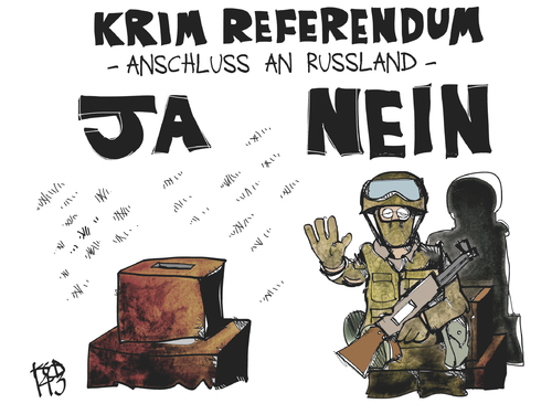 Cartoon: Krim-Referendum (medium) by Kostas Koufogiorgos tagged illustration,karikatur,cartoon,koufogiorgos,krim,russland,referendum,ja,nein,volksentscheid,soldat,militär,gewalt,demokratie,anschluss,politik,wahlurne,wahllokal,wahl,illustration,karikatur,cartoon,koufogiorgos,krim,russland,referendum,ja,nein,volksentscheid,soldat,militär,gewalt,demokratie,anschluss,politik,wahlurne,wahllokal,wahl