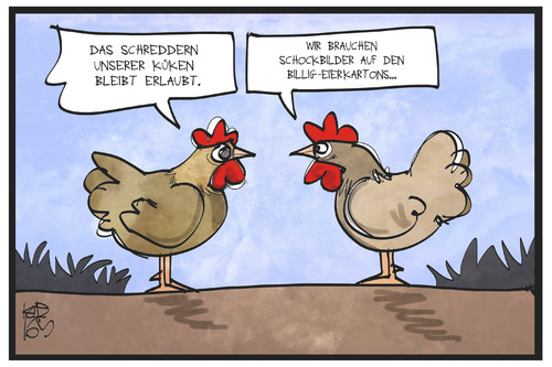 Cartoon: Küken schreddern (medium) by Kostas Koufogiorgos tagged karikatur,koufogiorgos,illustration,cartoon,huhn,küken,schreddern,tier,töten,tierschutz,eier,schockbild,massentierhaltung,ethik,karikatur,koufogiorgos,illustration,cartoon,huhn,küken,schreddern,tier,töten,tierschutz,eier,schockbild,massentierhaltung,ethik