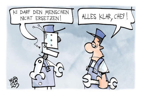 Cartoon: Künstliche Intelligenz (medium) by Kostas Koufogiorgos tagged karikatur,koufogiorgos,ki,künstlich,roboter,arbeit,handwerk,chef,arbeiter,karikatur,koufogiorgos,ki,künstlich,roboter,arbeit,handwerk,chef,arbeiter