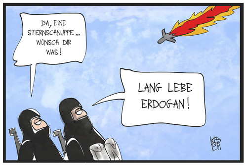 Cartoon: Lang lebe Erdogan (medium) by Kostas Koufogiorgos tagged karikatur,koufogiorgos,illustration,cartoon,kampfjet,flugzeug,luftwaffe,russland,tuerkei,syrien,is,terrorist,erdogan,sternschnuppe,wunsch,karikatur,koufogiorgos,illustration,cartoon,kampfjet,flugzeug,luftwaffe,russland,tuerkei,syrien,is,terrorist,erdogan,sternschnuppe,wunsch