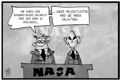 Cartoon: Leben auf dem Mars? (medium) by Kostas Koufogiorgos tagged karikatur,koufogiorgos,illustration,cartoon,mars,nasa,experte,fachmann,marsmensch,wissenschaft,weltall,planet,weltraum,ausserirdischer,karikatur,koufogiorgos,illustration,cartoon,mars,nasa,experte,fachmann,marsmensch,wissenschaft,weltall,planet,weltraum,ausserirdischer