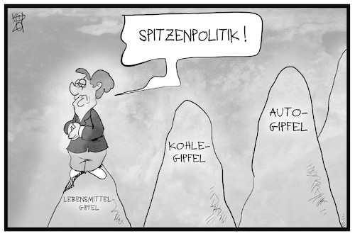 Cartoon: Lebensmittelgipfel (medium) by Kostas Koufogiorgos tagged karikatur,koufogiorgos,illustration,cartoon,lebenmittel,gipfel,merkel,autogipfel,kohlegipfel,spitzenpolitik,handel,preise,wirtschaft,karikatur,koufogiorgos,illustration,cartoon,lebenmittel,gipfel,merkel,autogipfel,kohlegipfel,spitzenpolitik,handel,preise,wirtschaft