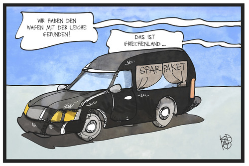 Cartoon: Leichenwagen-Fund (medium) by Kostas Koufogiorgos tagged karikatur,koufogiorgos,illustration,cartoon,leichenwagen,griechenland,auto,fund,wirtschaft,schulden,krise,europa,karikatur,koufogiorgos,illustration,cartoon,leichenwagen,griechenland,auto,fund,wirtschaft,schulden,krise,europa