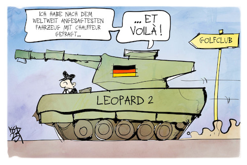 Cartoon: Leopard 2 (medium) by Kostas Koufogiorgos tagged karikatur,koufogiorgos,leopard,luxus,fahrzeug,panzer,gepanzert,karikatur,koufogiorgos,leopard,luxus,fahrzeug,panzer,gepanzert