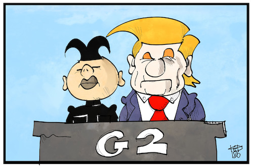 Cartoon: Lieber G2 als G7 (medium) by Kostas Koufogiorgos tagged karikatur,koufogiorgos,illustration,cartoon,g2,g7,singapur,kim,jong,un,trump,usa,nordkorea,treffen,diplomatie,karikatur,koufogiorgos,illustration,cartoon,g2,g7,singapur,kim,jong,un,trump,usa,nordkorea,treffen,diplomatie