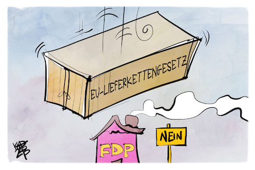 Cartoon: Lieferkettengesetz (medium) by Kostas Koufogiorgos tagged karikatur,koufogiorgos,eu,fdp,lieferkettengesetz,kran,container,karikatur,koufogiorgos,eu,fdp,lieferkettengesetz,kran,container