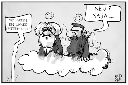 Cartoon: Linkes Spitzenduo (medium) by Kostas Koufogiorgos tagged karikatur,koufogiorgos,illustration,cartoon,die,linke,marx,engels,wolke,linkspartei,engel,geschichte,karikatur,koufogiorgos,illustration,cartoon,die,linke,marx,engels,wolke,linkspartei,engel,geschichte