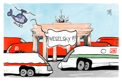 Cartoon: Lokführerstreik (medium) by Kostas Koufogiorgos tagged karikatur,koufogiorgos,gdl,weselsky,lokführer,berlin,streik,bahn,karikatur,koufogiorgos,gdl,weselsky,lokführer,berlin,streik,bahn