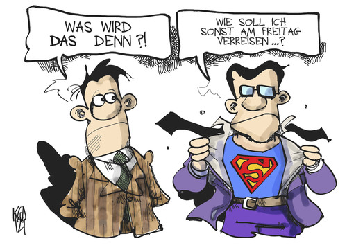 Cartoon: Lufthansa-Streik (medium) by Kostas Koufogiorgos tagged lufthansa,flugbegleiter,streik,ufo,superman,gewerksschaft,arbeit,geld,karikatur,kostas,koufogiorgos,lufthansa,flugbegleiter,streik,ufo,superman,gewerksschaft,arbeit,geld,karikatur,kostas,koufogiorgos