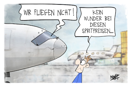 Cartoon: Lufthansa-Streik (medium) by Kostas Koufogiorgos tagged karikatur,koufogiorgos,lufthansa,streik,spritpreis,fliegen,karikatur,koufogiorgos,lufthansa,streik,spritpreis,fliegen