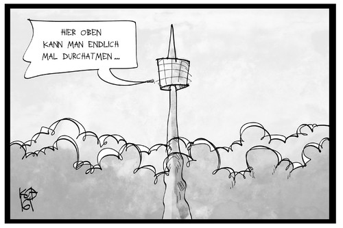 Cartoon: Luftverschmutzung (medium) by Kostas Koufogiorgos tagged karikatur,koufogiorgos,illustration,cartoon,stuttgart,feinstaub,alarm,umwelt,verschmutzung,fernsehturm,luft,oben,atmen,höhe,bauwerk,architektur,karikatur,koufogiorgos,illustration,cartoon,stuttgart,feinstaub,alarm,umwelt,verschmutzung,fernsehturm,luft,oben,atmen,höhe,bauwerk,architektur