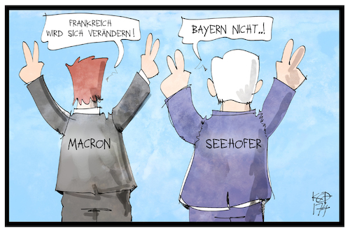 Cartoon: Macron und Seehofer (medium) by Kostas Koufogiorgos tagged karikatur,koufogiorgos,illustration,cartoon,seehofer,macron,bayern,frankreich,wahl,kandidat,alt,neu,politik,karikatur,koufogiorgos,illustration,cartoon,seehofer,macron,bayern,frankreich,wahl,kandidat,alt,neu,politik