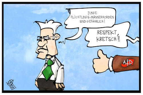 Cartoon: Männerhorden-Spruch (medium) by Kostas Koufogiorgos tagged karikatur,koufogiorgos,illustration,cartoon,kretschmann,gruene,männerhorden,afd,populismus,politik,karikatur,koufogiorgos,illustration,cartoon,kretschmann,gruene,männerhorden,afd,populismus,politik