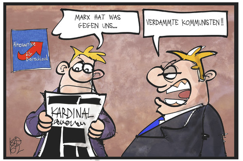 Cartoon: Marx gegen AfD (medium) by Kostas Koufogiorgos tagged karikatur,koufogiorgos,illustration,cartoon,afd,marx,kardinal,partei,alternative,deutschland,politik,kommunisten,karl,parteimitglied,karikatur,koufogiorgos,illustration,cartoon,afd,marx,kardinal,partei,alternative,deutschland,politik,kommunisten,karl,parteimitglied