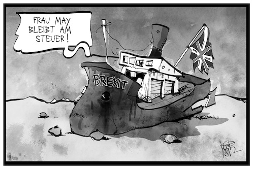 Cartoon: May bleibt (medium) by Kostas Koufogiorgos tagged karikatur,koufogiorgos,illustration,cartoon,may,brexit,uk,schiff,auflaufen,europa,austritt,eu,kapitän,steuer,karikatur,koufogiorgos,illustration,cartoon,may,brexit,uk,schiff,auflaufen,europa,austritt,eu,kapitän,steuer